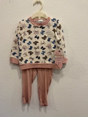 Milkberry Girls Cream & Pink Butterfly Pajama Set